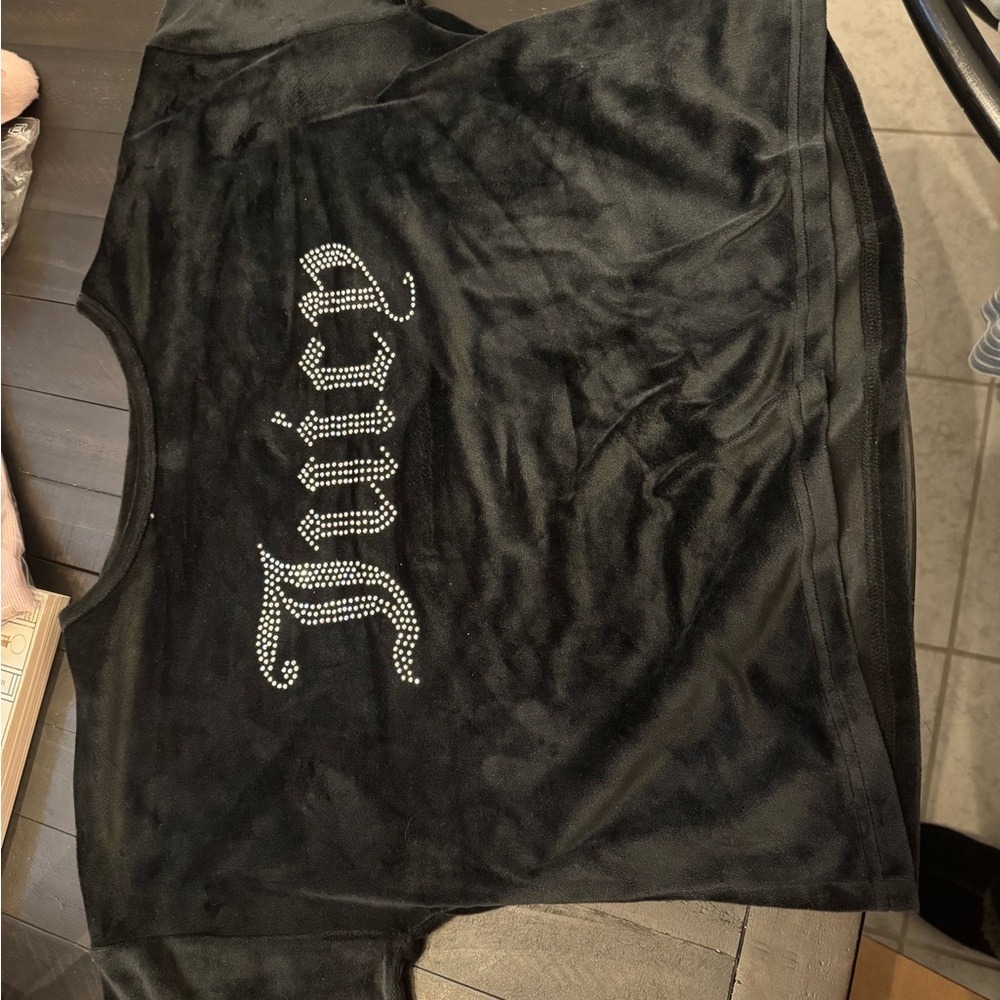 Juicy Couture Black Velour Rhinestone 'Juicy' Logo crop top